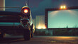 Vintage Drive-In Theater: Capture a retro car parked in front of a classic drive-in movie theater, with the car's headlights illuminating the screen. Generative AI