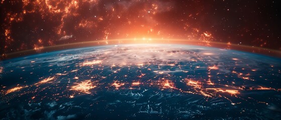 Poster - Global world network and telecommunication on earth, cryptocurrency and blockchain, and IoT