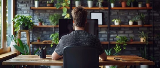 Poster - Man Plans and Performs Operations at his Office to Expand the Network Structure of the Enterprise. System Administration and Machine Learning Engineer Programming at His Workstation.