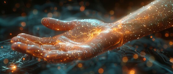 Leinwandbilder - Digital transformation conceptual for next generation technology era, woman hand touching the metaverse universe.