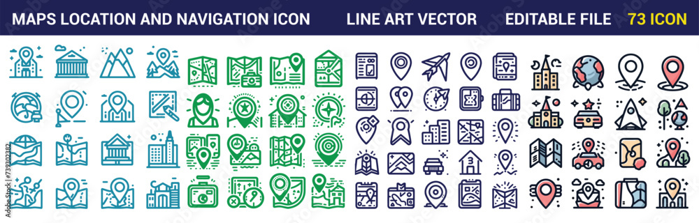 Maps location and navigation icon set. simple line icons collection ...