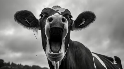 Wall Mural - Portrait of a crazy cow.