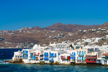 Sticker - Little Venice part of Mykonos town, on Mykonos island, Greece