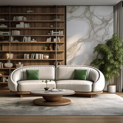 Wall Mural - white couch with green pillows sits in front of a coffee table with a vase