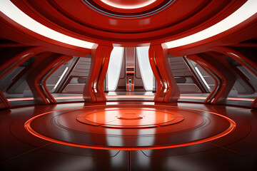 Poster - futuristic room, large hall in a fantastic space plane,  generated by AI. 3D illustration