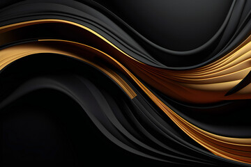 Fototapete - 3d illustration black and golden stripes in the form of wave waves, futuristic background. generated