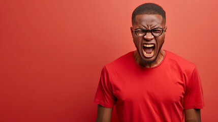 West African Man Reflecting Anger and Frustration, Isolated on Solid Background - Copy Space Provided