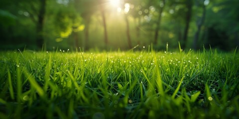 Poster - a close up of grass with water droplets on it