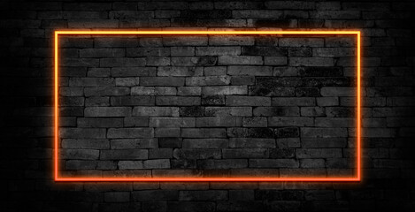 Neon rectangle frame or neon lights horizontal sign. Vector abstract background, tunnel, portal. Geometric glow outline shape or laser glowing lines. Abstract background with space for your text.