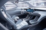 Fototapeta Sawanna - Concept of futuristic car interior with traditional wheel and two seats