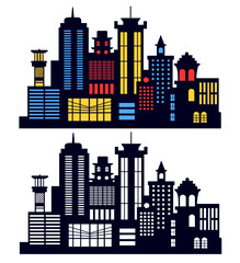 Wall Mural - Building vector set illustrations of a black silhouette of city structures