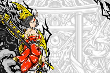 Wall Mural - samurai girl illustration for your design