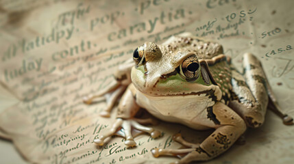 Wall Mural - Frog on vintage paper