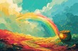 © Magiurg - Leprechaun's Pot of Gold at the End of a Rainbow line art paint Illustration. Leprechaun's Pot of Gold.