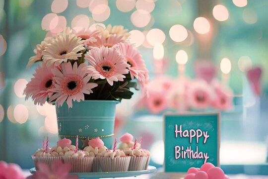 Happy Birthday banner template with copyspace or flowers decoration greeting design element birthday card