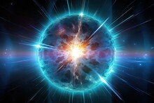 Big Metallic Sphere With Electric Rays, Power Of The Gravitational Force, Emerging Large Rays Of Plasma