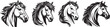 horse heads, black and white vector collection laser cutting engraving