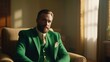 A man in a green suit and a beard. St. Patrick's Day concept