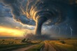 A large tornado sweeps across the Great Plains of the United States