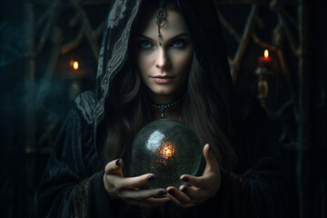 Wall Mural - digital generative ai collage image of wise witch doing ritual spell
