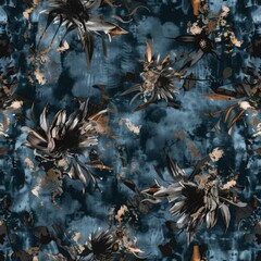 Wall Mural - Seamless pattern with grunge dirty rotten dead flowers underwater. Textile print for book or album cover, poster, t-shirt. Dark and moody background for gothic, emo, or alternative style. Melancholic