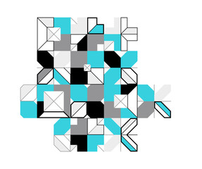 Poster - Abstract vector Bauhaus geometric background, tech engineering look like shapes and lines composition, mechanical engine industry style, network and digital data.