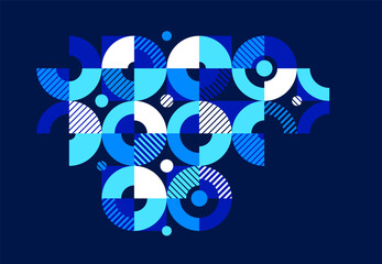 Poster - Abstract geometric stripy vector background over dark, linear shapes of circles and triangles pattern composition, creative art abstraction.