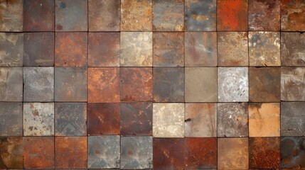 Wall Mural - Rusty metal square tiles wall background texture