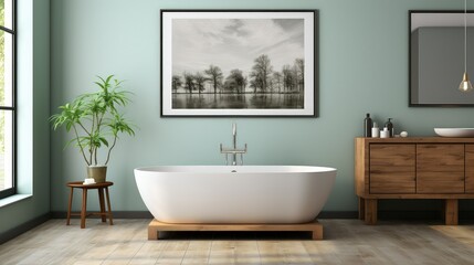 Wall Mural - Bathroom interior design with a jacuzzi tub, black and white concept.