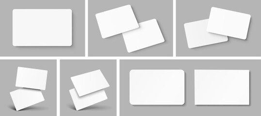 Poster - Mockup realistic business cards, blank white mockup, gift card paper placeholder template mockup with shadows effects on a gray background, collection mockup visit cards
