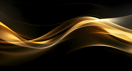 Abstract shiny and sparkle gold wave curvy line with glitter shape with blur on defocused black background. Luxury gold flow blurred wallpaper.