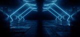 Fototapeta Do przedpokoju -  Sci FI Futuristic Neon Laser Background Stage Cyber Vibrant Blue Glow Empty Space Concrete Tiles Underground Corridor Tunnel 3D Rendering