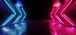 Sci Fi Futuristic Cyber Retro Gaming Tournament Showcase Product Garage Grunge Concrete Neon Laser Glowing Purple Blue Pointer Arrows Background 3D Rendering