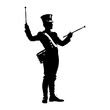 Silhouette drum major with mace in perform marching band leader