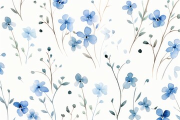 Wall Mural - Floral pattern with small blue flowers. Watercolor style