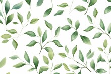 Abstract Pattern Background With Green Tree Leaves. Watercolor Style