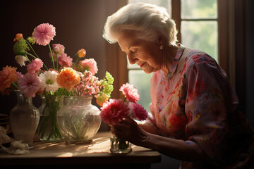 Poster - Digital generative ai collage of female florist working prepare flower gifts