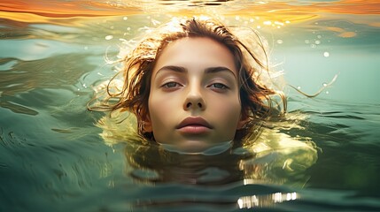 Wall Mural - portrait of woman in water