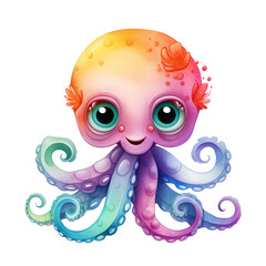 Poster - Cute Octopus Watercolor Illustration Transparent Background