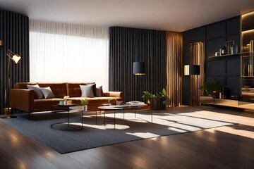 Wall Mural - Modern interior design of a living room in an apartment bright modern interior details and   background of dark classic walls