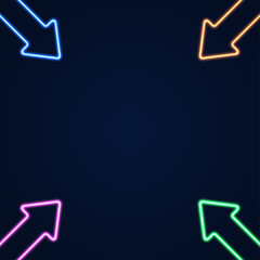 Poster - Vector 3d render, arrows glowing in the dark, pink blue neon light, illuminate frame design. Abstract cosmic vibrant color backdrop. Glowing neon light. Neon arrows with rounded corners.
