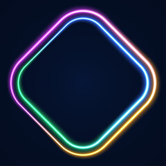 Poster - Vector 3d render, square glowing in the dark, pink blue neon light, illuminate frame design. Abstract cosmic vibrant color backdrop. Glowing neon light. Neon frame with rounded corners.