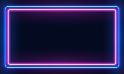 Poster - Vector 3d render, square glowing in the dark, pink blue neon light, illuminate frame design. Abstract cosmic vibrant color backdrop. Glowing neon light. Neon frame with rounded corners.