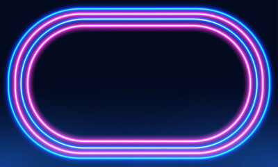 Poster - Vector 3d render, square glowing in the dark, pink blue neon light, illuminate frame design. Abstract cosmic vibrant color backdrop. Glowing neon light. Neon frame with rounded corners.