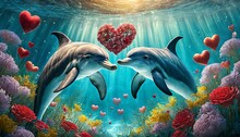 Heartwarming Scene Where Two Beautiful Dolphins Carry Valentine Shaped Hearts In Their Mouth 
