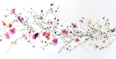 Wall Mural - watercolor dainty wildflowers tiny flowers on the white background