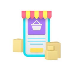Poster - Online shopping marketplace smartphone application order delivery 3d icon realistic vector