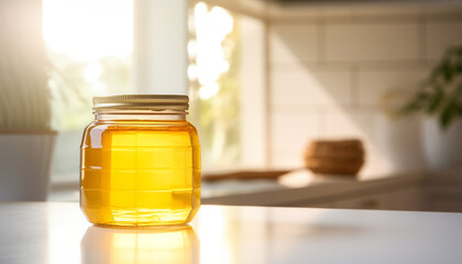 generic golden honey glass jar or pot mockup shot