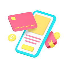 Poster - Smartphone card payment application online banking service technology 3d icon realistic vector