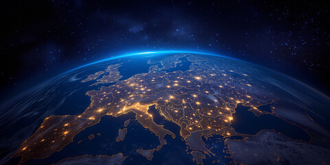 Wall Mural - abstract digital earth globe from space with western europe map, concept of european global network 